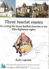 Three tourist routes for visiting the Saxon fortified churches in the Sibiu-Sighisoara region 1:140 000