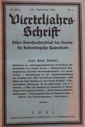 Siebenbuergische Vierteljahresschrift: 54 Jahrgang Juli-September 1931 Nr. 3 Korrespondenzblatt des Vereins für Siebenbürgische Landeskunde