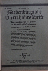 Siebenbuergische Vierteljahresschrift: 61. Jahrgang Juli- Dezember 1938 Nr. 3-4 Korrespondenzblatt des Vereins für Siebenbürgische Landeskunde