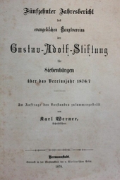Fünfzehnter Jahresbericht des evangelischen Hauptvereins der Gustav-Adolf-Stiftung für Siebenbürgen über das Vereinsjahr 1876/7