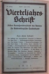Siebenbuergische Vierteljahresschrift: 54 Jahrgang April-Juni 1931 Nr. 2 Korrespondenzblatt des Vereins für Siebenbürgische Landeskunde
