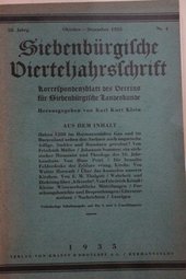 Siebenbuergische Vierteljahresschrift: 58. Jahrgang Oktober- Dezember 1935 Nr. 4 Korrespondenzblatt des Vereins für Siebenbürgische Landeskunde